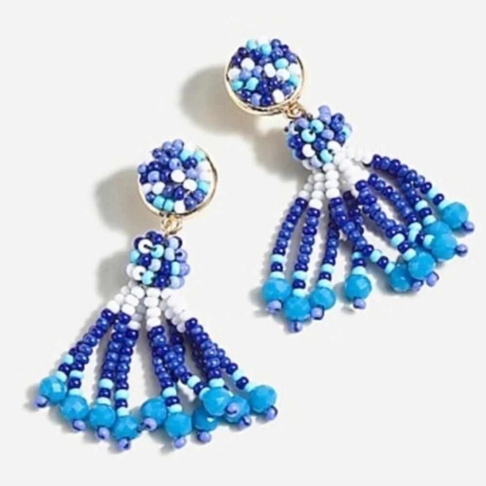 J. Crew Blue Beaded Tassel Earrings